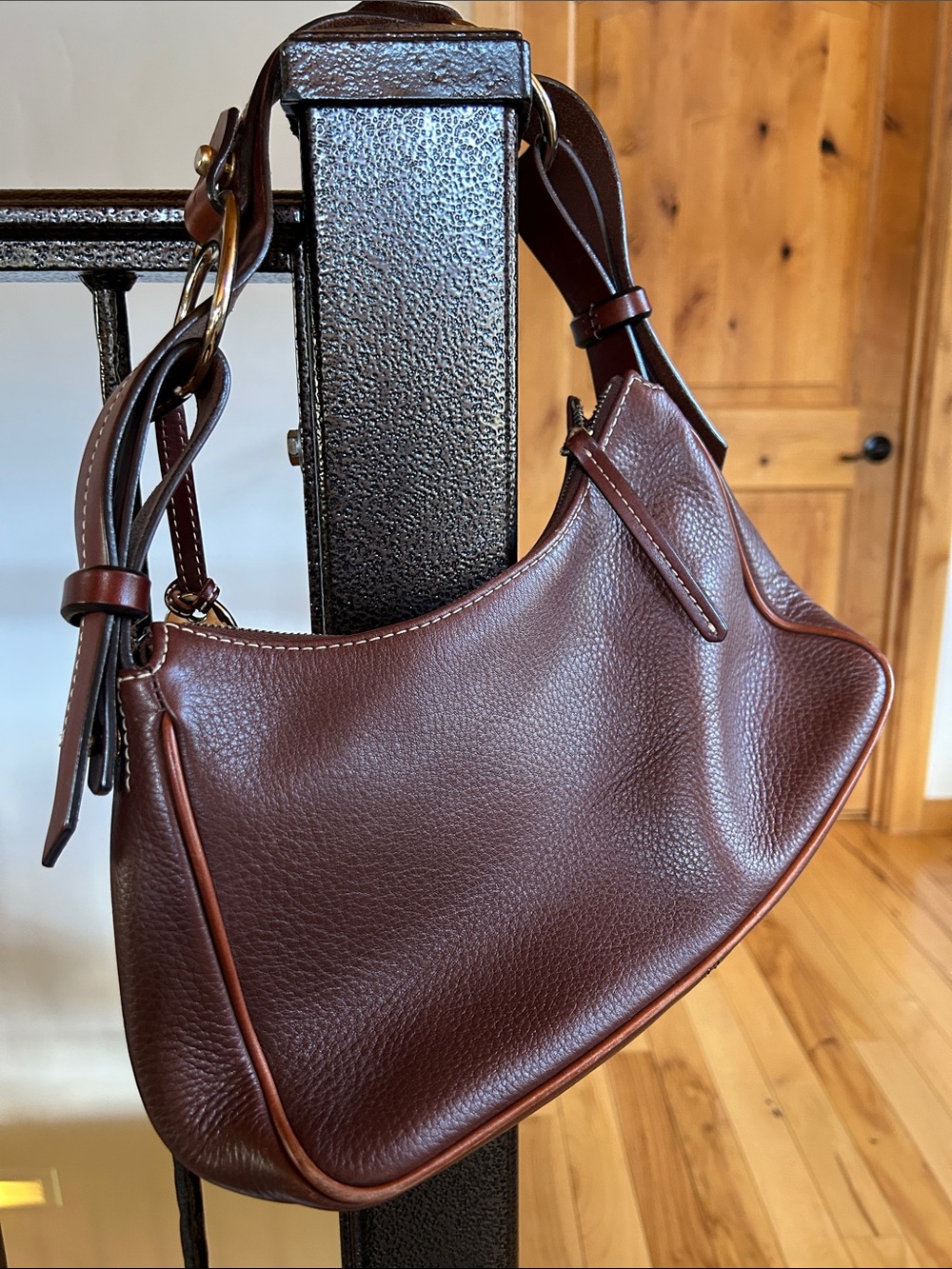 Dooney & Bourke Dark Brown Pebbled Leather Shoulder Bag - Picture 2 of 11
